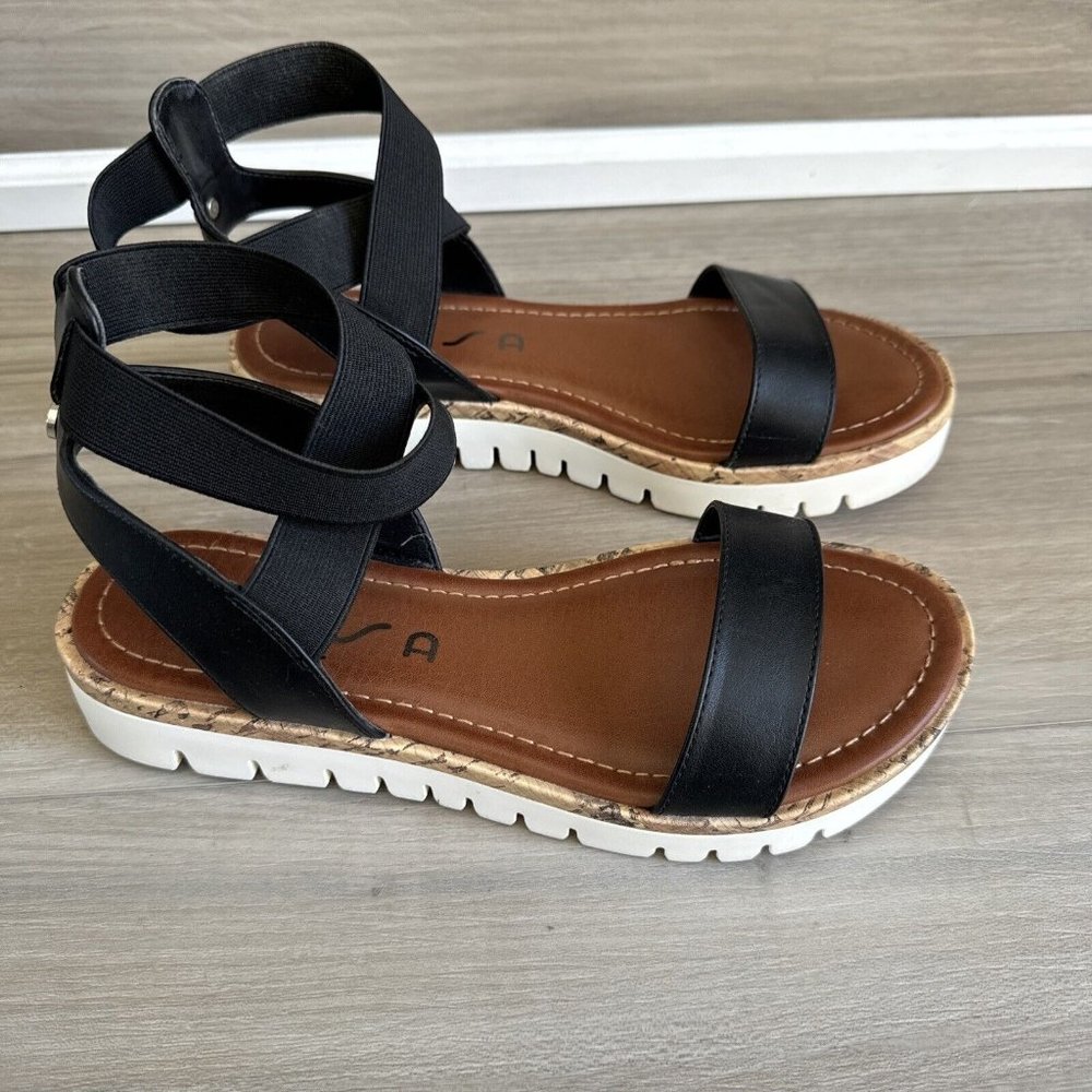 Unisa Women's Sz 6.5 Platform Sandals Black Ankle Strap Unbrizza Gladiator Shoe‎